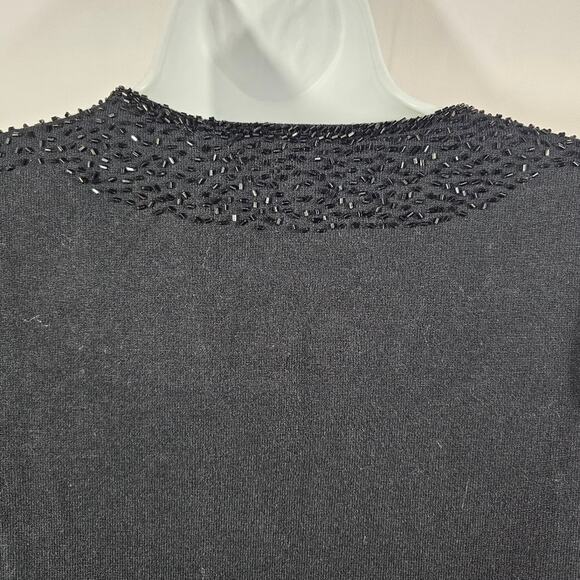 My Favorite Things Colleen Lopez Black Beaded 3/4 Sleeve V-neck Sweater XS - Picture 4 of 10